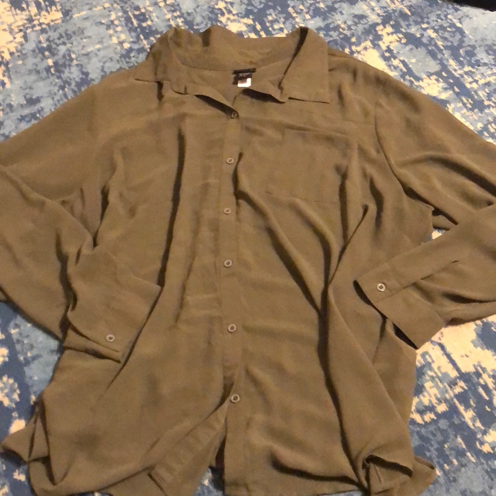 Olive Green Button Down Blouse